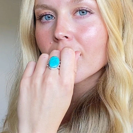 Turquoise Ring Sterling Silver R2381-C75 (Unisex, Sizes 6-14)