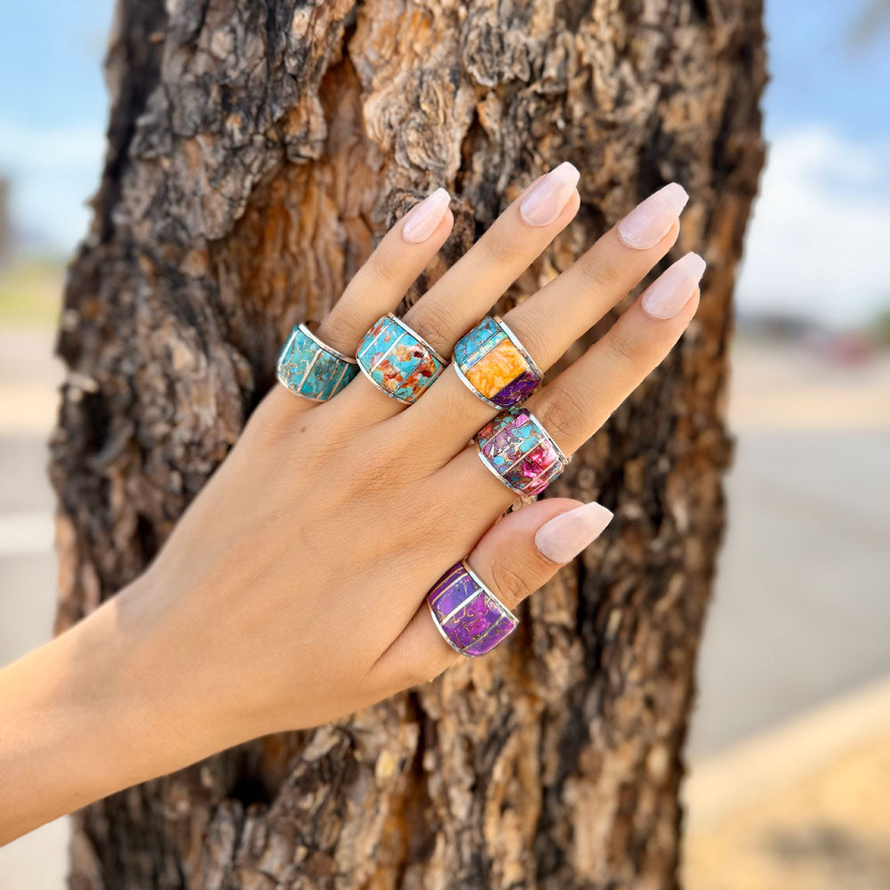 Rainbow Spiny Turquoise Ring Sterling Silver R2432-C91