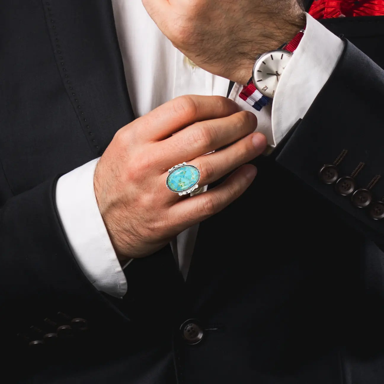 Turquoise Ring Sterling Silver R2381-C75 (Unisex, Sizes 6-14)