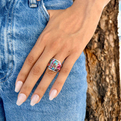 Rainbow Spiny Turquoise Ring Sterling Silver R2432-C91
